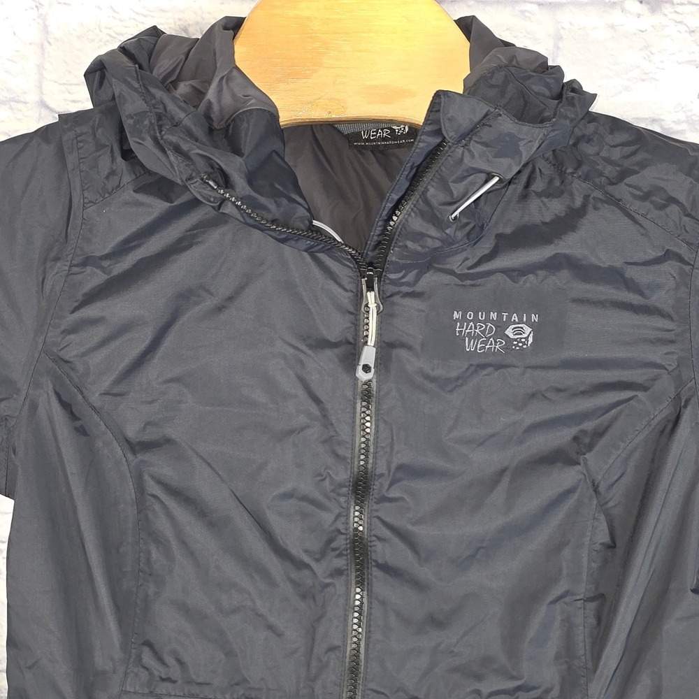 Mountain Hardwear Womens Black Hooded Windbreaker Jacket Full Zip Shell Sz Small